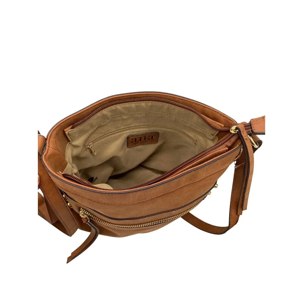 ana A New Approach Camel Brown Crossbody Bag Studded Gold Hardware AN1002 NEW